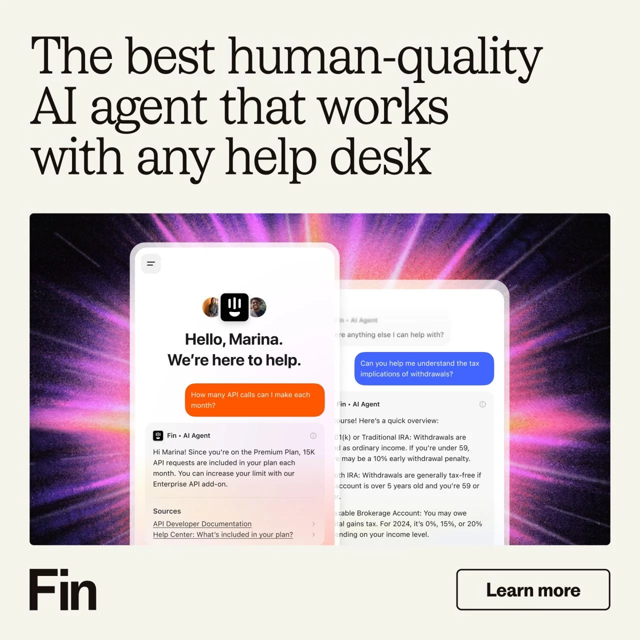 Fin AI Agent, now for any help desk